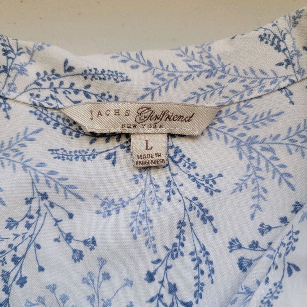 Jachs Girlfriend Womens Medium Blue Floral Design Roll Short Sleeve, Cottagecore - Picture 3 of 7
